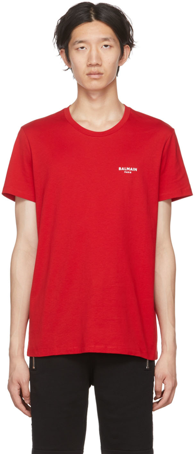 Balmain Logo Organic Cotton T-shirt In Red,white