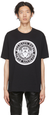 Balmain Crew Neck Black T-shirt With Graphic Print In Eab Noir/blanc