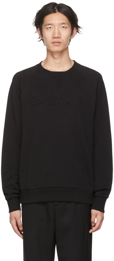 Balmain Cotton Sweatshirt With Embossed Logo In Black