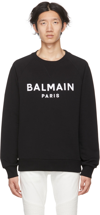 Balmain Logo Flocked Cotton Jersey Sweatshirt In Negro