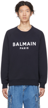 Balmain Logo Intarsia Crewneck Sweater In Saj Blue Marine/blan