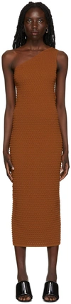Helmut Lang One-shoulder Textured-knit Midi Dress In Pecan - Dej
