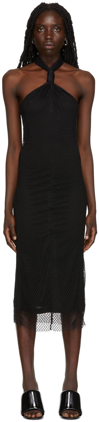 Helmut Lang Black Viscose Midi Dress In Basalt Black - Yvm