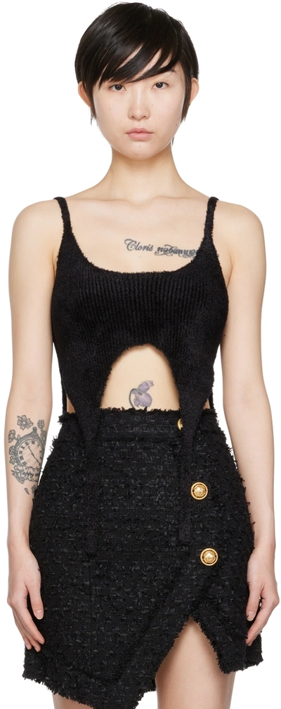 Balmain Black Viscose Tank Top In 0pa Noir