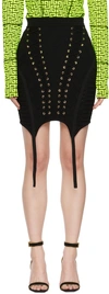 Balmain Eyelet Detail Lace Up Knitted Garter Skirt In 0pa Noir