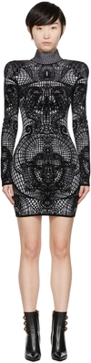 Balmain High-neck Velvet-trimmed Minidress In Eab Noir/blanc