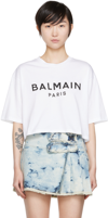 Balmain Logo Cotton Jersey Cropped T-shirt In Gab Blanc/noir
