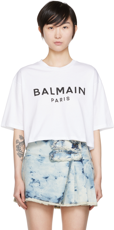 Balmain Logo-print Cropped T-shirt In White