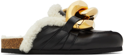 Jw Anderson Shearling Chain Loafers Sandal In Black