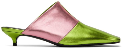 Abra Green & Pink Lord Mules In Green/pink
