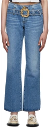 Cormio High Waisted Flared Fit Jeans With Buckle In Blue