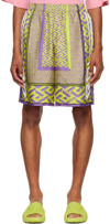 Versace La Greca-print Silk Shorts In 5g240 Green