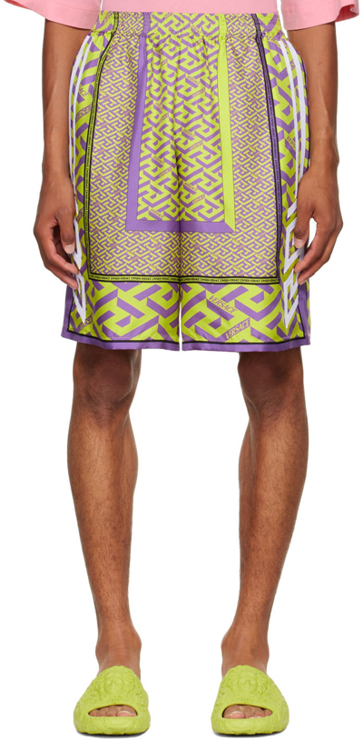 VERSACE GREEN 'LA GRECA' SHORTS