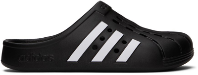 Adidas Originals Black Adilette Clogs In Core Black/ White/ Core Black