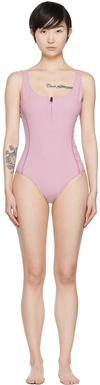 Moncler Purple Zip-up One-piece Swimsuit In Pink
