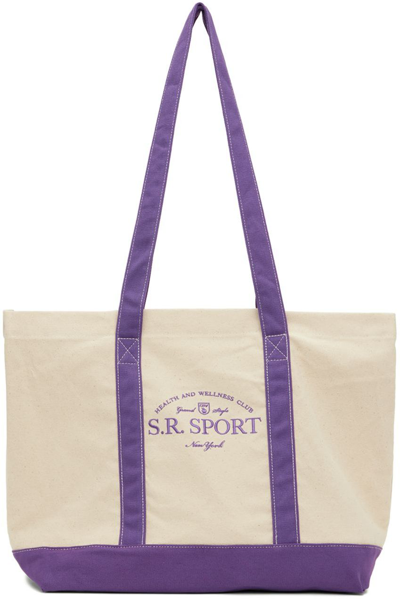 Sporty And Rich Wimbledon Graphic-print Cotton Shoulder Bag In Natural And Purple