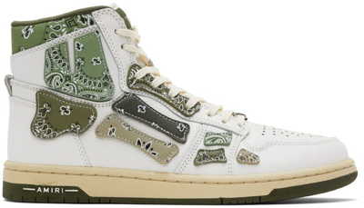 Amiri Skel Top Bandana-print Leather High-top Trainers In White,green