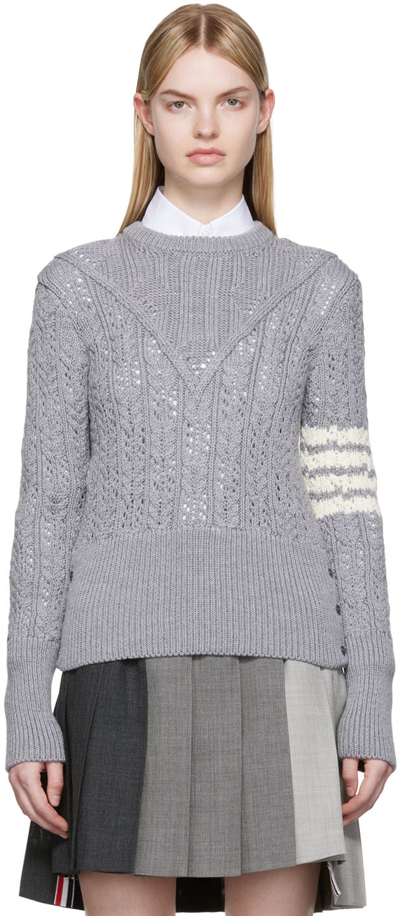 Thom Browne Four-bar Pointelle-knit Jumper In Grey