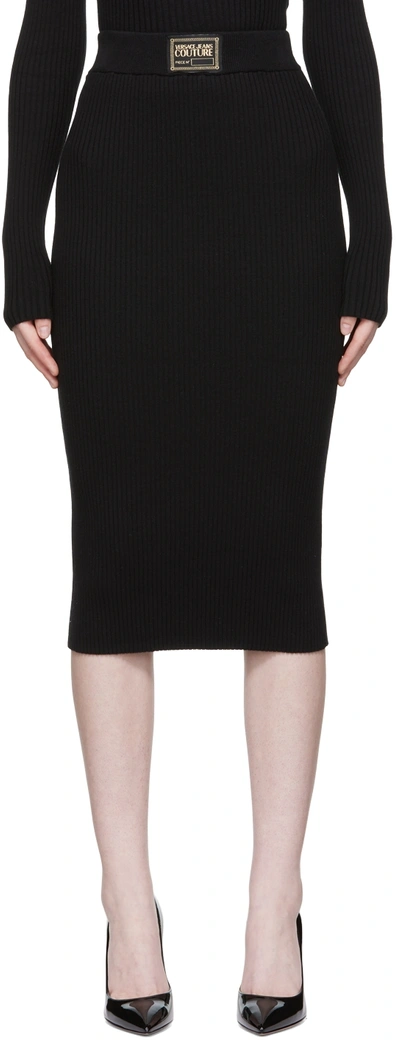 Versace Jeans Couture Midi Skirt With With With Womens Versace 73haem29-cm01g Logo In E899 Black