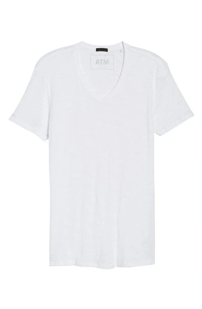 Atm Anthony Thomas Melillo Atm Slub Cotton Slim Fit V Neck Tee In White