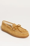 Minnetonka Pile Lined Hardsole Mens Suede Casual Moccasin Slippers In Tan Suede