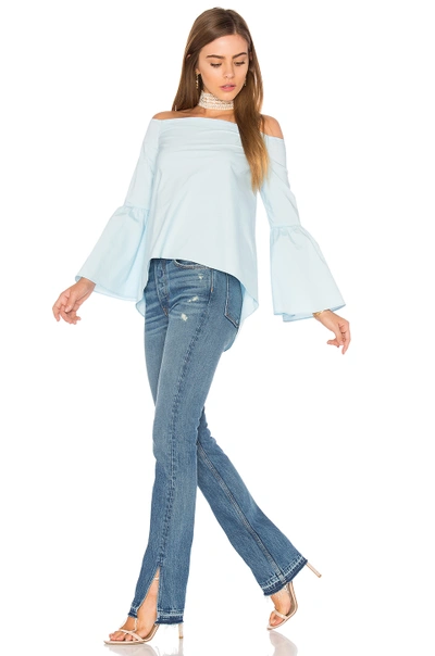 525 America Bell Sleeve Off Shoulder Top In Blue