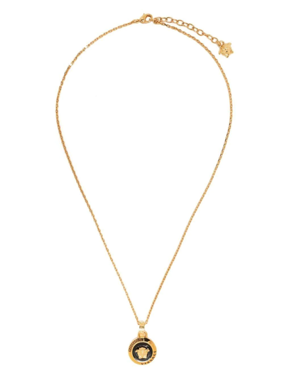Versace Mans Metal Necklace With Enameled Medusa Pendant In 4j120 Gold Black