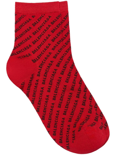 Balenciaga All-over Logo Socks In Red