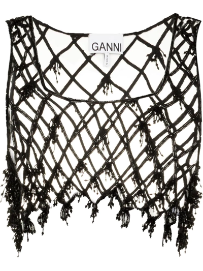 Ganni Bead-embellished Crop Top In Black