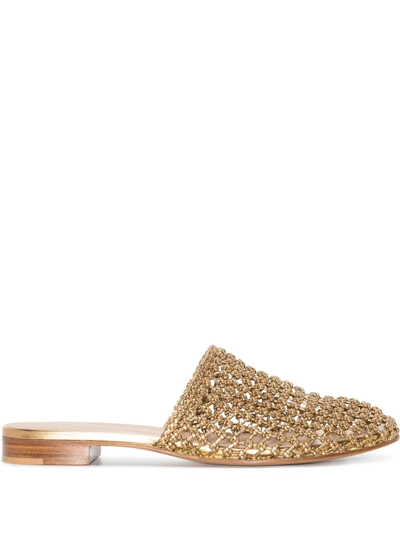 Ferragamo Crochet Woven Slippers In Gold