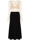 A.w.a.k.e. Ribbed-knit Colorblock A-line Maxi Dress In Neutrals