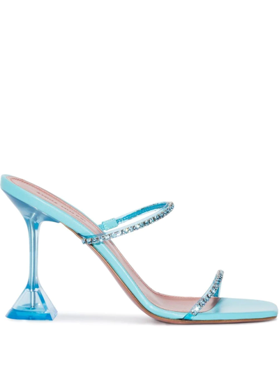 Amina Muaddi Gilda Crystal-embellished Metallic-leather Heeled Sandals In Blue