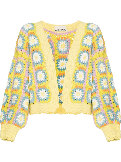 Alemais Floral-crochet Puff-sleeve Cardigan In Multicoloured