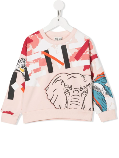 Kenzo Kids' Multi Iconics 棉卫衣 In Pink