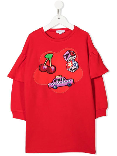 The Marc Jacobs Kids' Embroidered Sweatshirt Dress In Red
