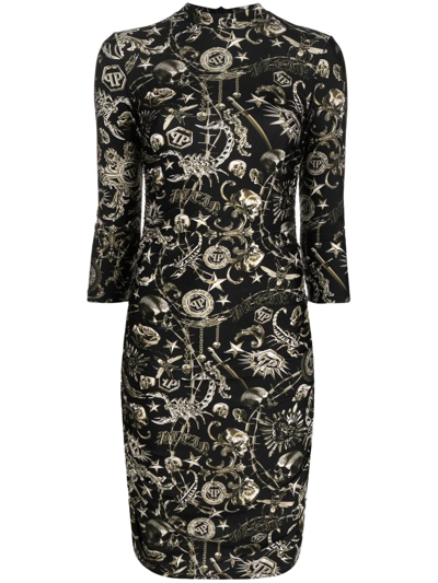 Philipp Plein Scorpion-print Mini Dress In Grey