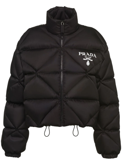 Prada Re-nylon Quilted Logo-print Down Jacket In Black
