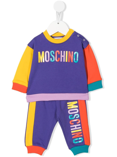 Moschino Babies' Colour-block Logo-print Tracksuit In Purple