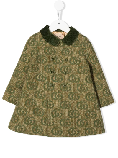 Gucci Babies' Monogram-pattern Double-breasted Peacoat In Green