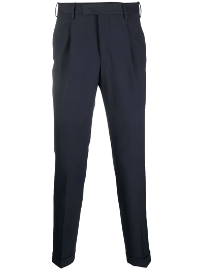 Pt Torino Black High-waisted Pleated Wool-cashmere Formal Pants In Blue
