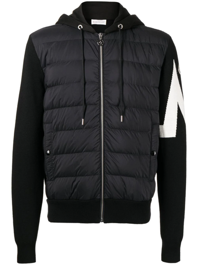 Moncler Quilted Cardigan With Hood In Black