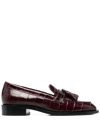 STUART WEITZMAN TASSEL-DETAIL CROCODILE LOAFERS