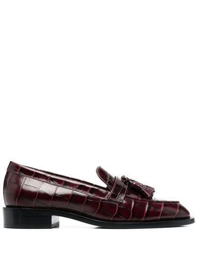 Stuart Weitzman Tassel-detail Crocodile Loafers In Red