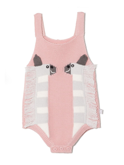 Stella Mccartney Babies' Zebra Fringed Knitted Body In Pink