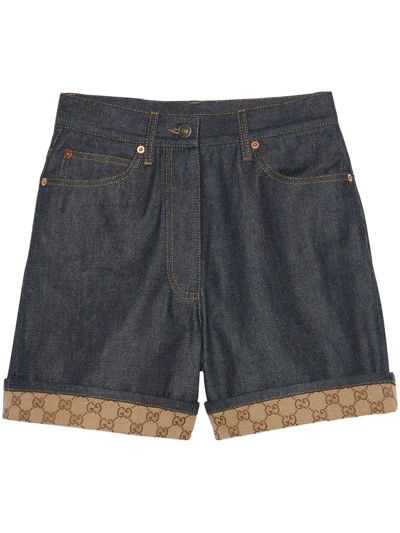 Gucci Vintage Cotton Denim Shorts In Dark Blue