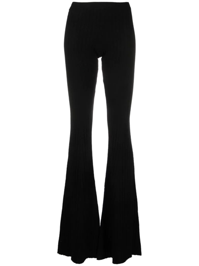 Versace Ribbed-knit Flared Trousers In Nero