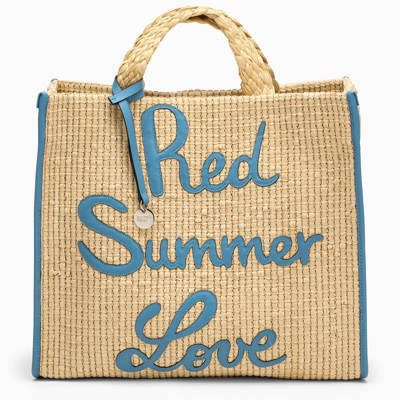 Red Valentino Blue Summer Love Raffia Tote In Beige