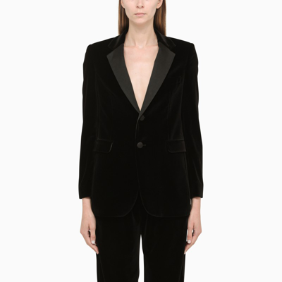 Red Valentino Black Single Greasted Jacket In Velvet In Multicolor