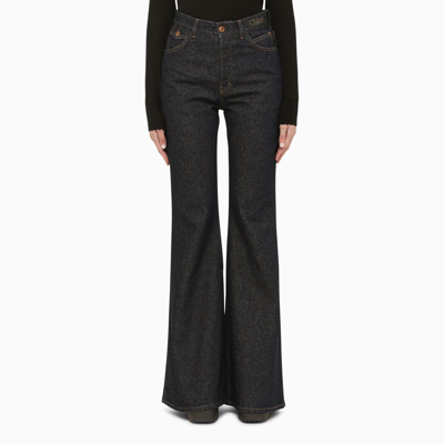 Chloé High Rise Flared Leg Dark Wash Denim Jeans In Blue