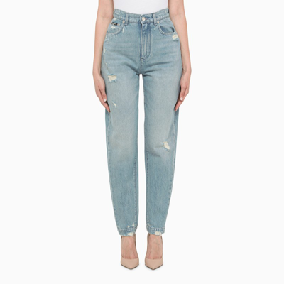 Dolce & Gabbana Light Blue Ripped Jeans In Multicolor